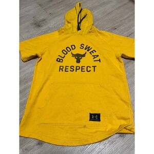 Under Armour Project Rock Mens Yellow Blood Sweat Respect Short Sleeve‎ Hoodie L